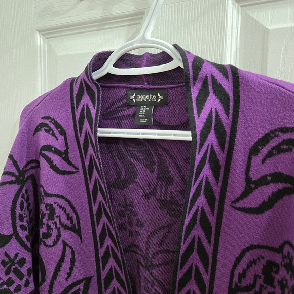 Nanette Lepore Purple Open Cardigan Floral Comfy Soft Cardigan Size XL - Picture 3 of 9